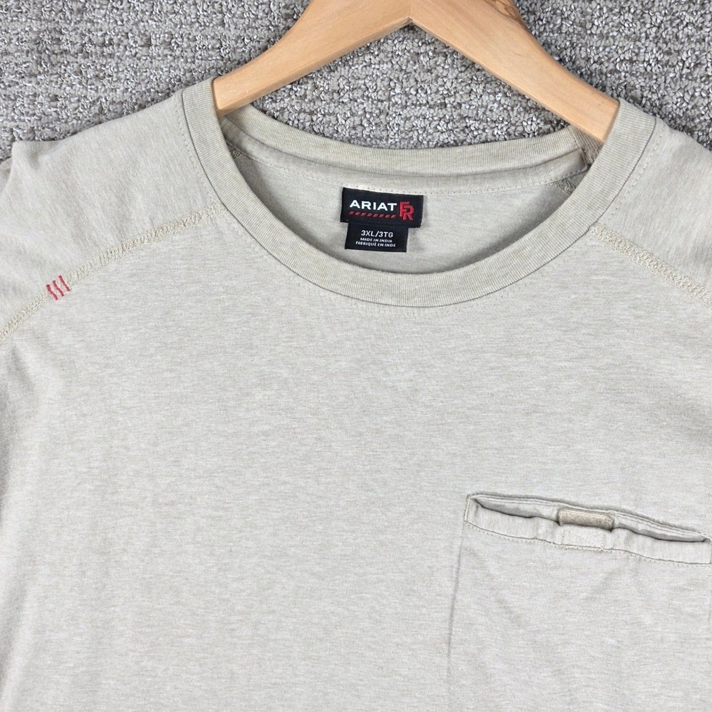 Ariat FR Work Shirt Mens 3XL Beige Flame Resistant Long Sleeve Pocket Tee CAT 2 - Picture 2 of 9